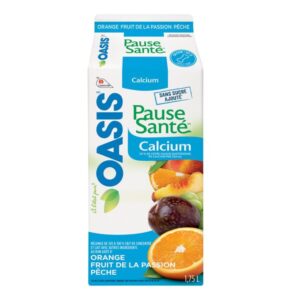Oasis Jus d'orange, de fruit de la passion et de pêche avec calcium, Pause Santé 1,75 L