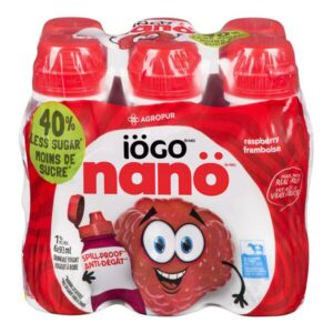 Iögo Yogourt à boire à la saveur de framboises 1 %, Nano 6x93 ml