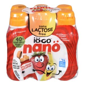 iÖGO Yogourt à boire sans lactose à saveur de fraise et banane 1 %, nanö 6x93 mL